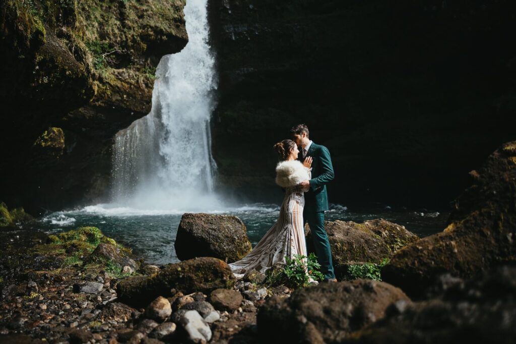 wedding photoshoot at the waterfall in iceland